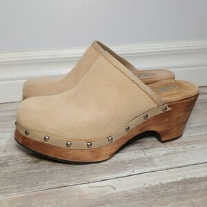 Vintage Candie’s Leather Studded Wooden Clogs• Women’s 7½ • Y2K Platform Boho